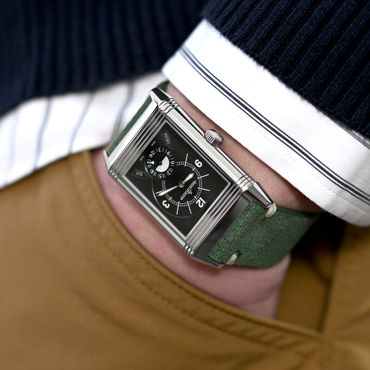 20mm oder 22mm MiLTAT Grünes Echtleder Einteiliges Wildleder Schnellwechsel-Uhrenarmband, V-Schließe