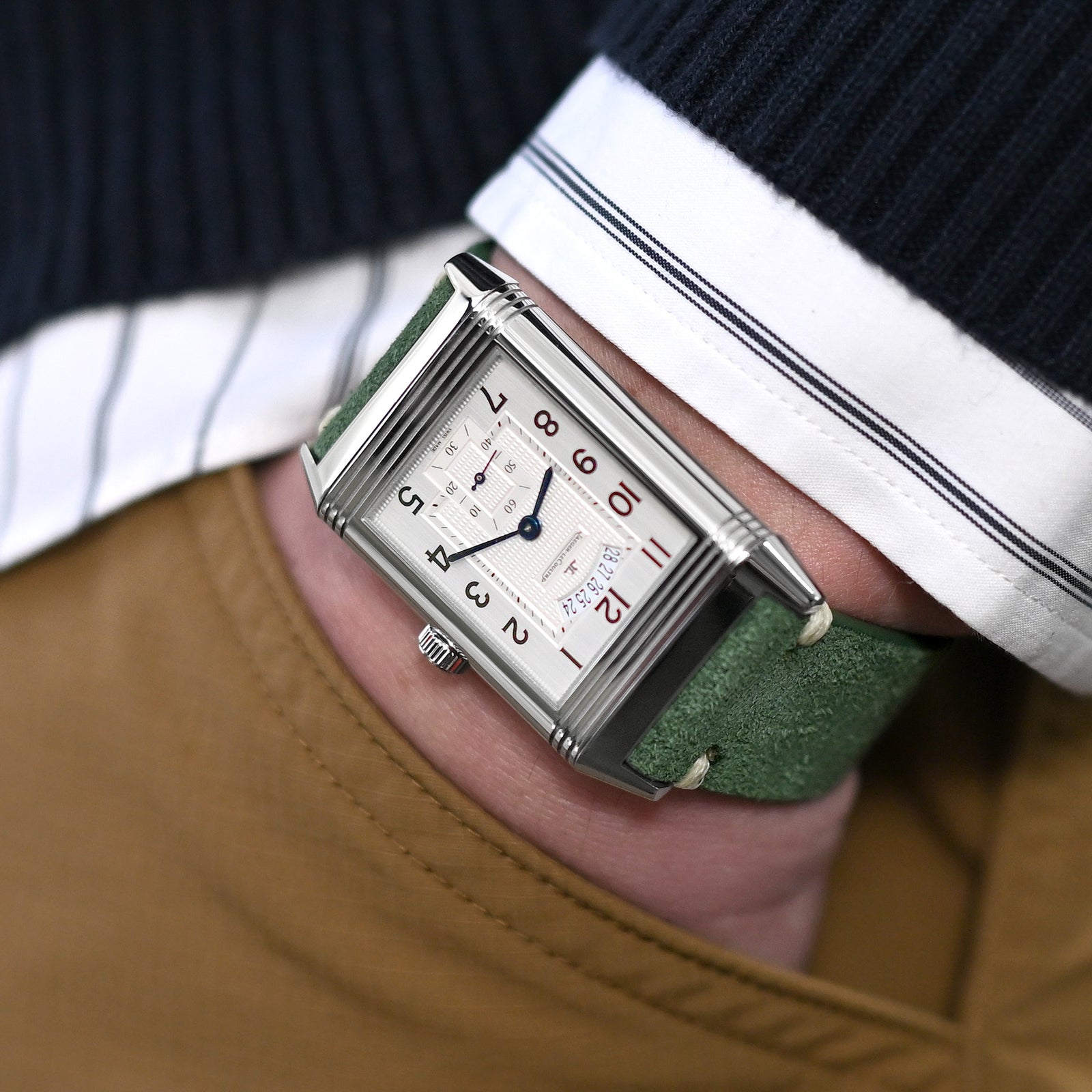 20mm oder 22mm MiLTAT Grünes Echtleder Einteiliges Wildleder Schnellwechsel-Uhrenarmband, V-Schließe