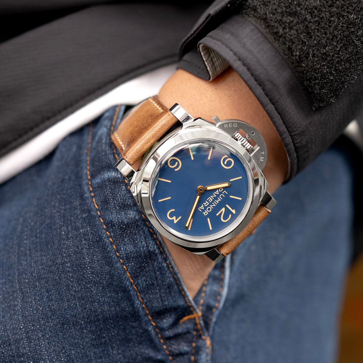Pam Collection, Vintage Brown Horween Chromexcel Leather Watch Strap for Panerai, Beige Stitching