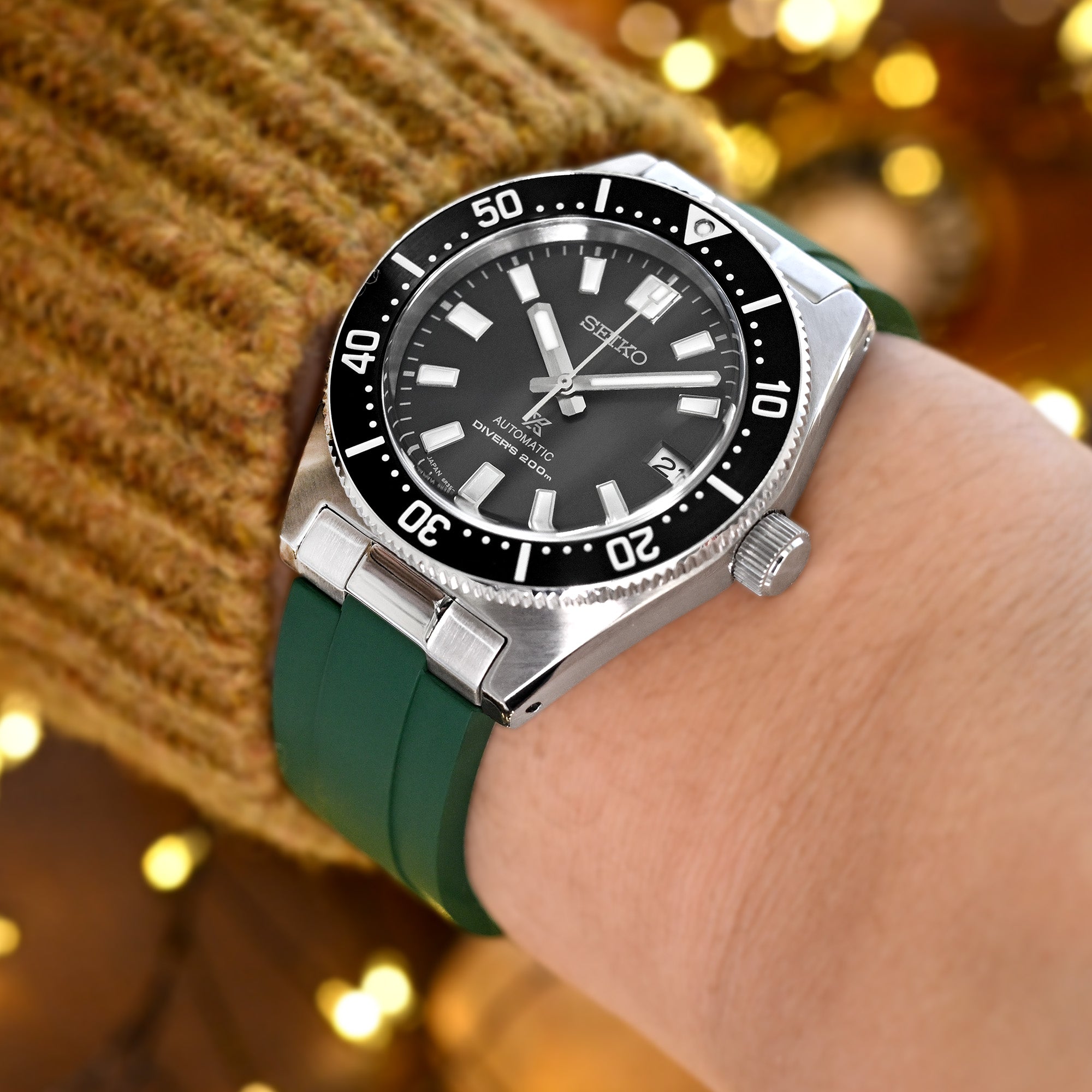 20mm Crafter Blue - MX03-143 Green FKM Rubber Strap With End Links For Seiko 63MAS Diver 40.50mm SPB143 SPB145 Strapcode Watch Bands