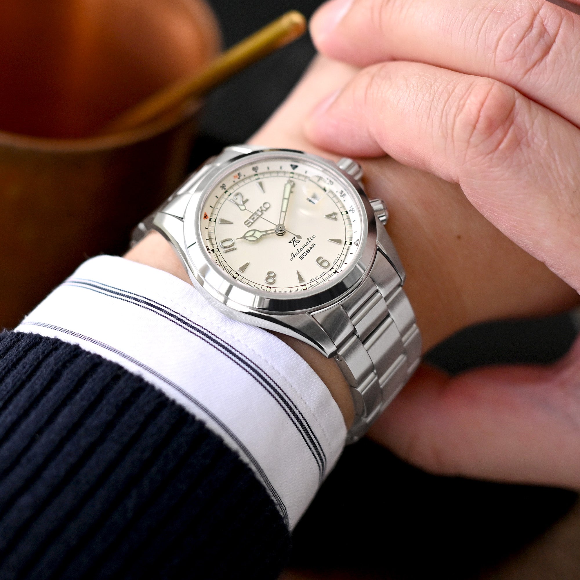 20mm Insert-Endlink Super-O Boyer Uhrenarmband für Seiko Alpinist SARB017 SPB155 SBEJ005 (kompatibel mit Hamilton Khaki H70455733), Edelstahl - Gebürstet, V Diver Schließe