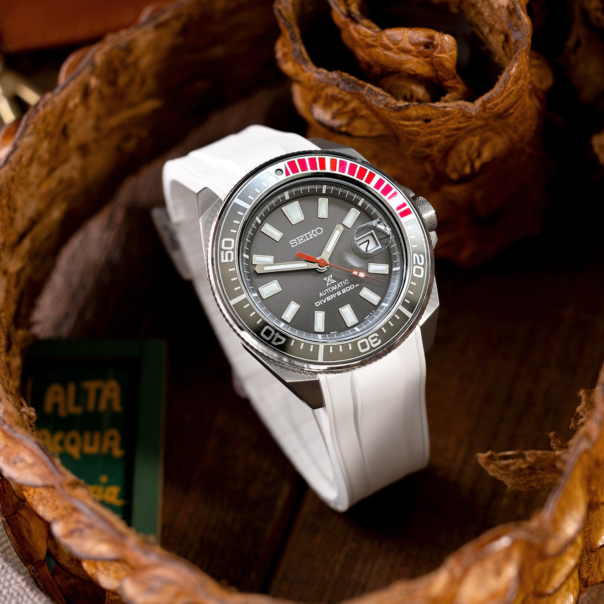 StrapXPro - Bracelet en caoutchouc vulcanisé SRX1A pour Seiko Samruai, King Samruai, Blanc