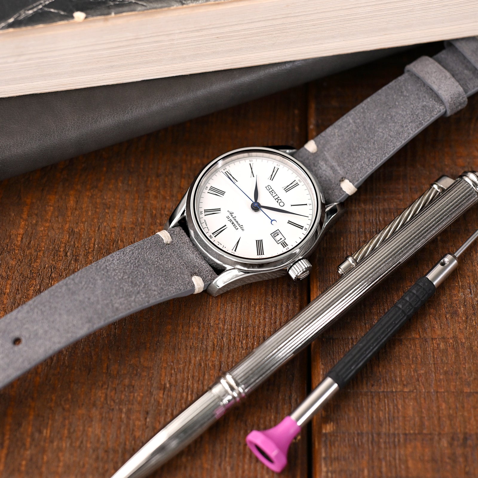 Dark Grey Italian Suede Leather Watch Strap | Twin-Stitch Quick Release | 20mm Strapcode watch bands