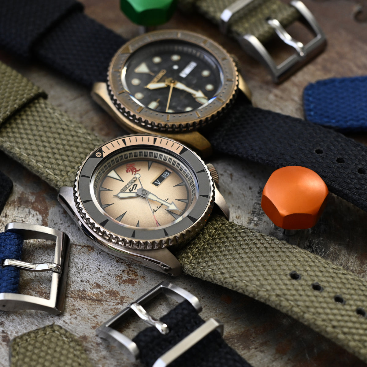 Militärgrünes Premium-Nylon-Uhrenarmband mit Wabenmuster und Schnellverschluss