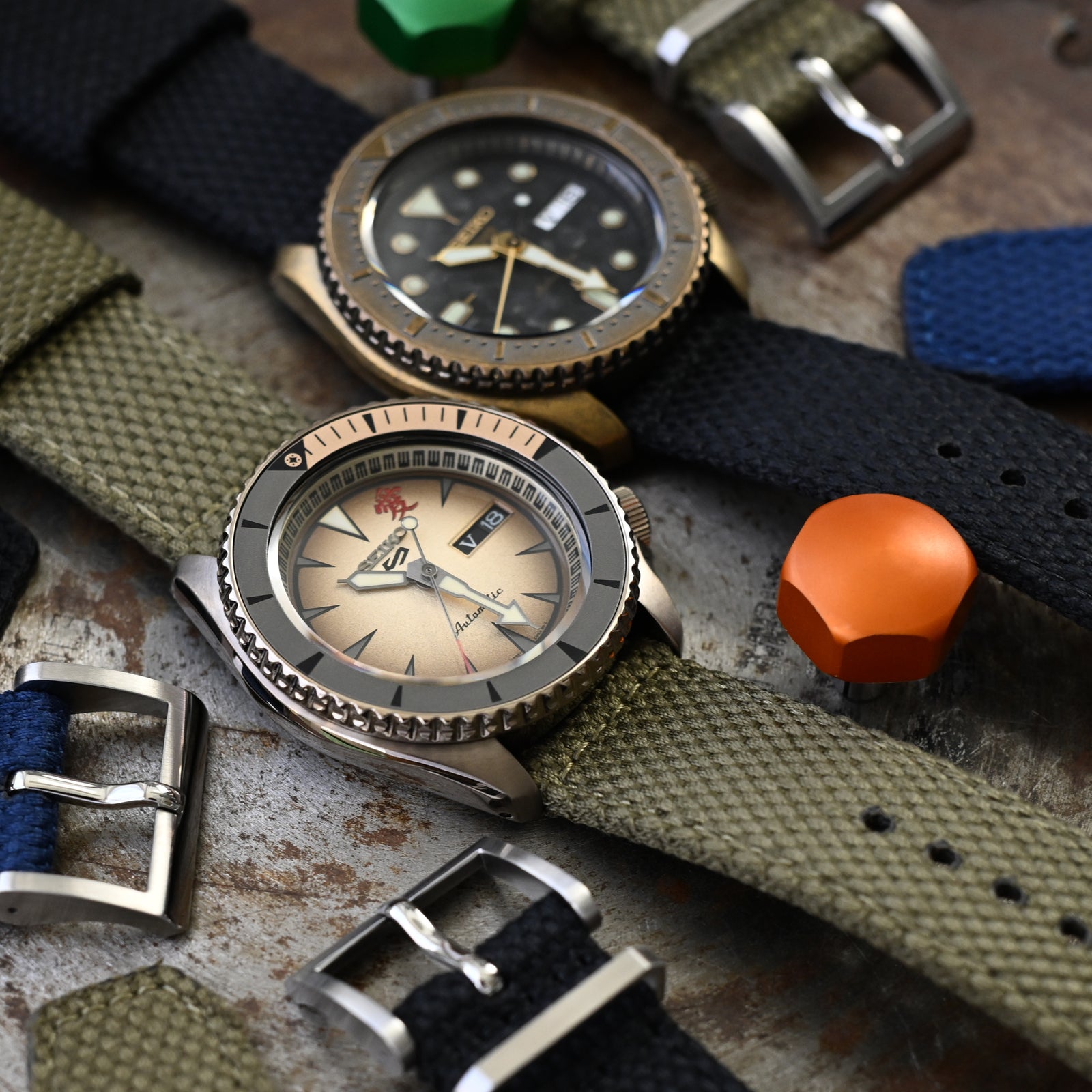 Militärgrünes Premium-Nylon-Uhrenarmband mit Wabenmuster und Schnellverschluss