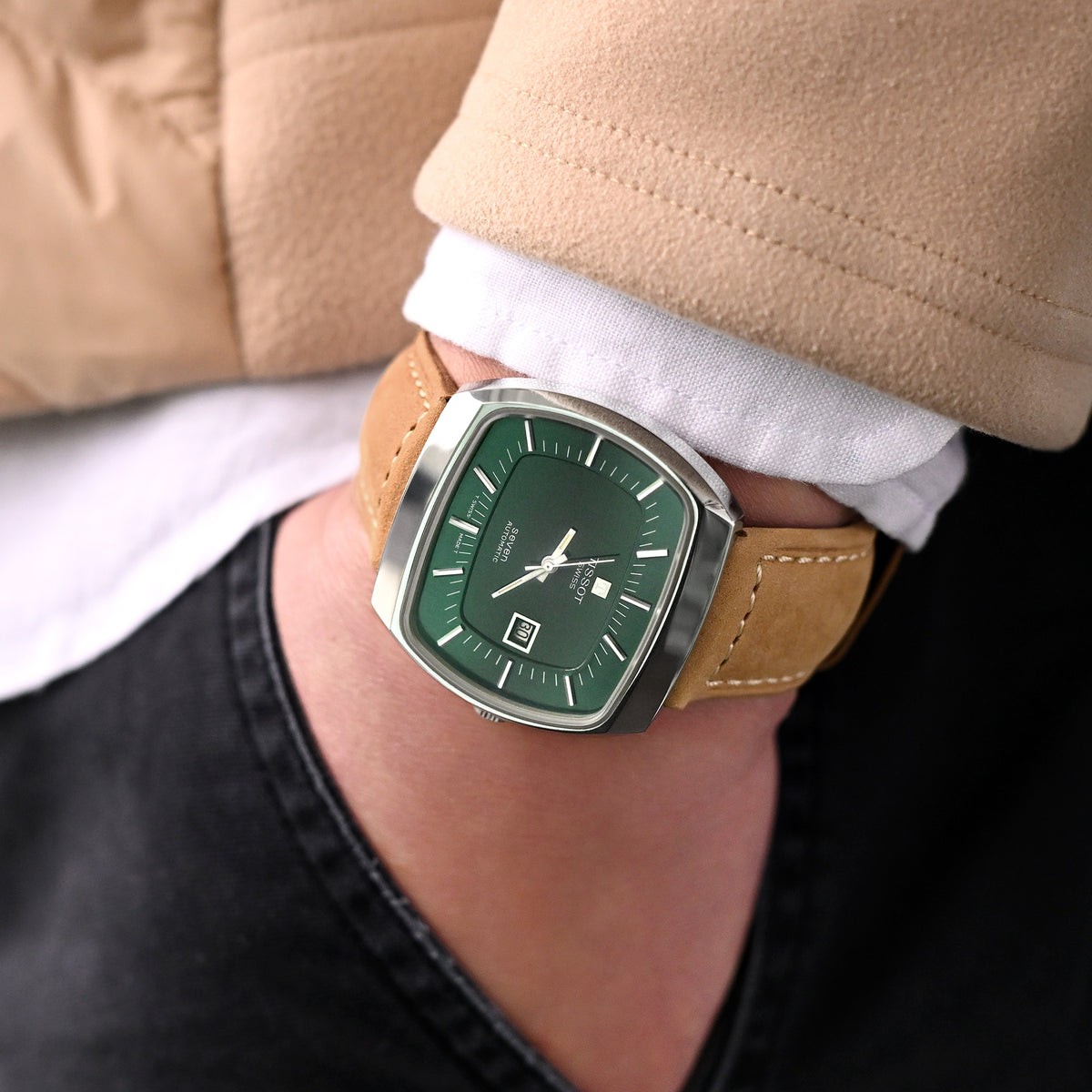 Tan Color Tapered Nubuck Leather Watch Band, 22mm or 24mm