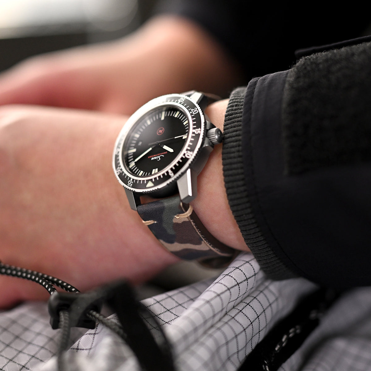 20mm MiLTAT Italian Handmade Camo Pattern Watch Strap, 18mm end, Khaki Stitching