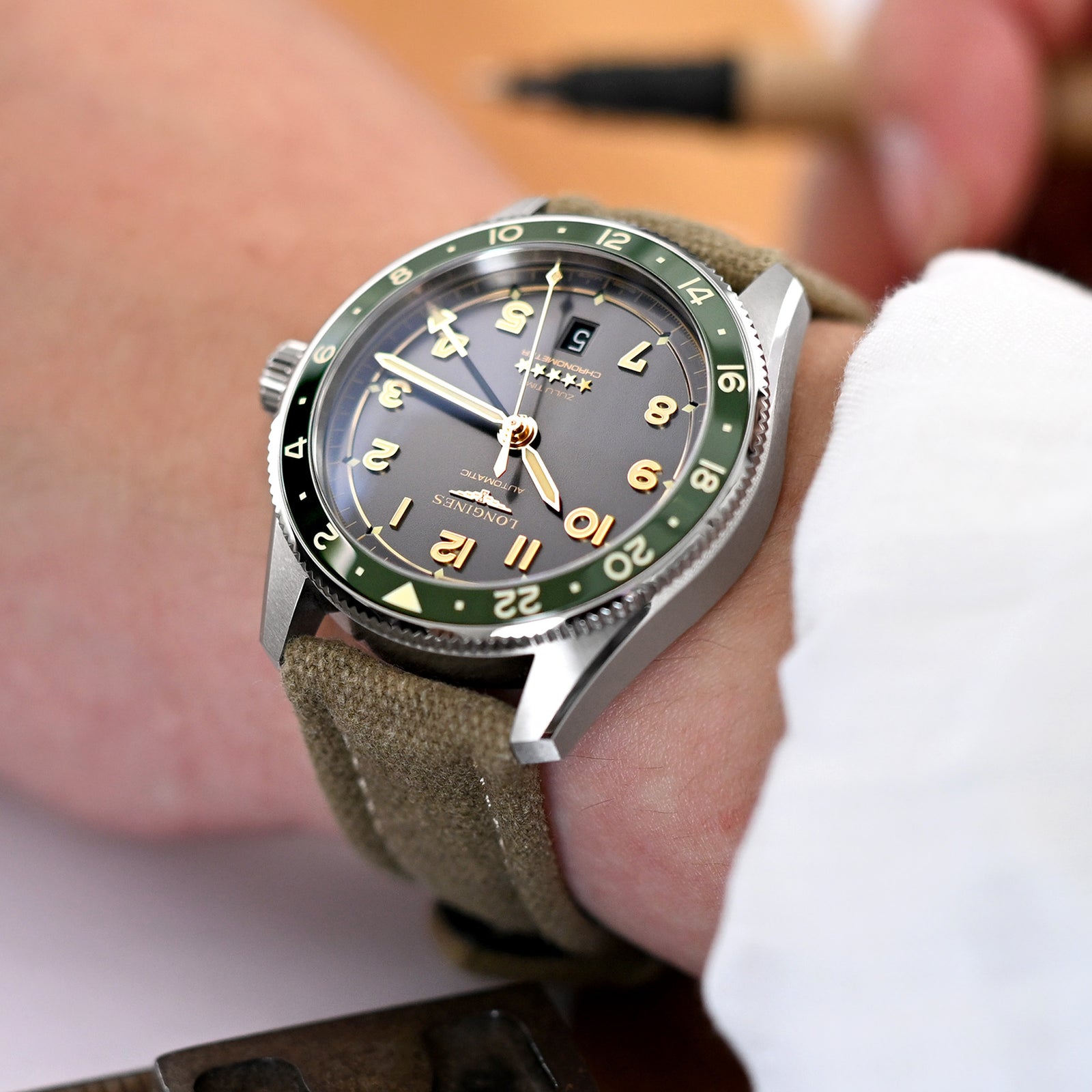 Aviator-Stil Khaki Canvas Schnellwechsel-Uhrenarmband, 20mm oder 22mm