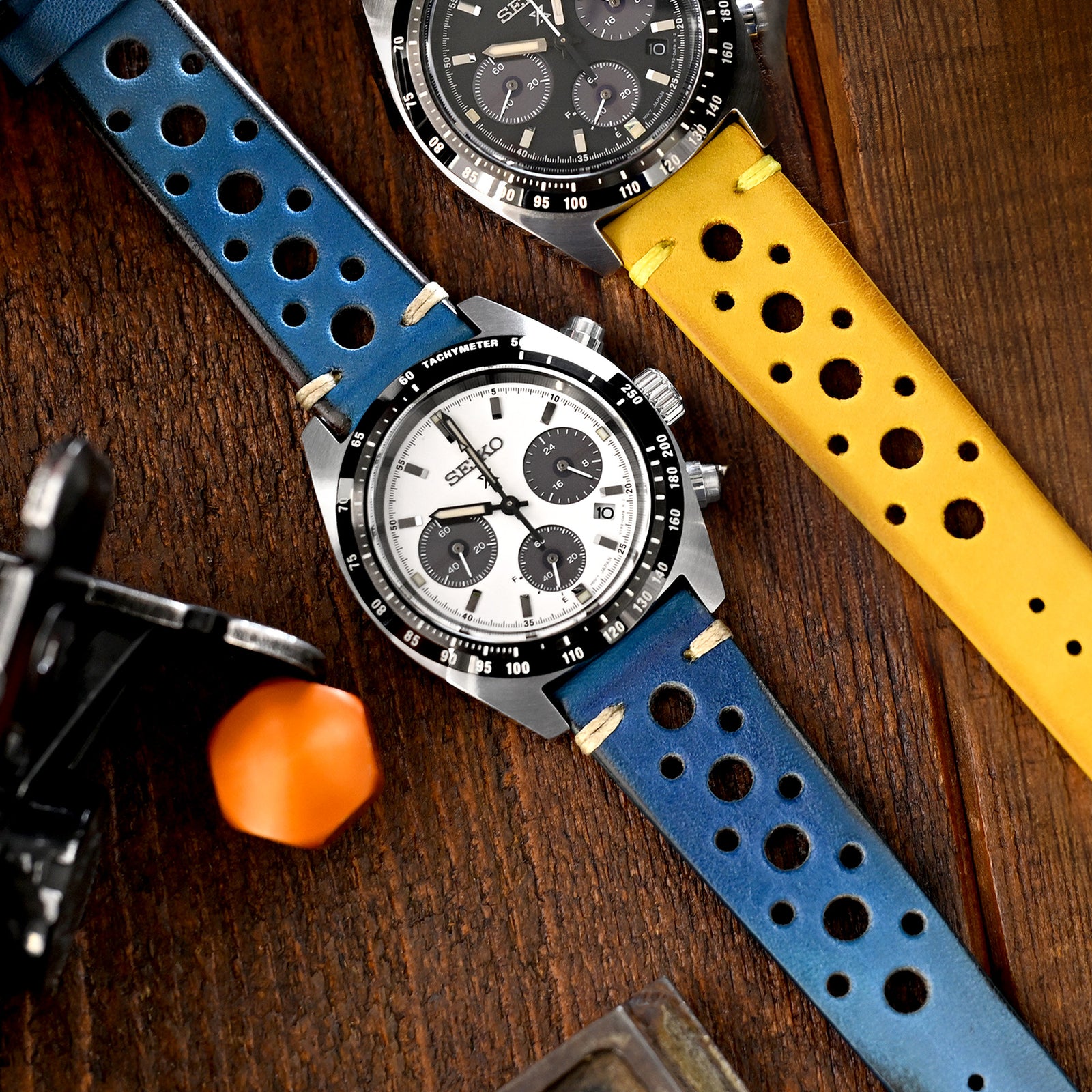 20mm or 22mm MiLTAT Italian Handmade Racer Vintage Blue Watch Strap White Stitching Strapcode Watch Bands