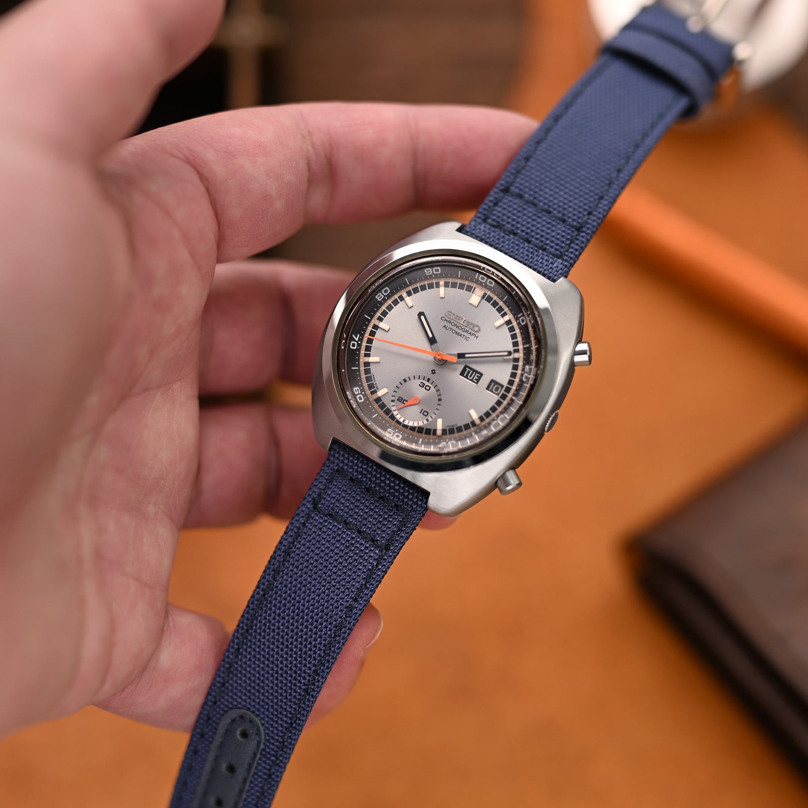 Q.R. Navy Blue Sailcloth Watch Band with leather lining, 19mm, 20mm or 23mm