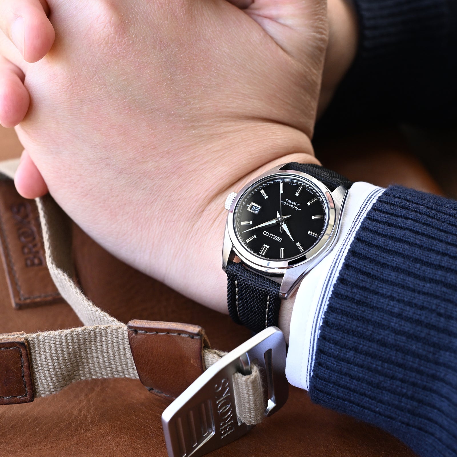 Aviator Style Black Canvas Quick Release Watch Band, 20mm or 22mm Strapcode watch bands