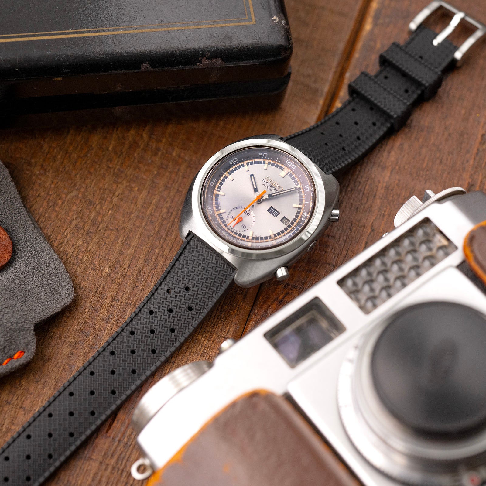 Bracelet montre en caoutchouc FKM Pro noir style tropical à dégagement rapide, 19mm, 20mm ou 22mm