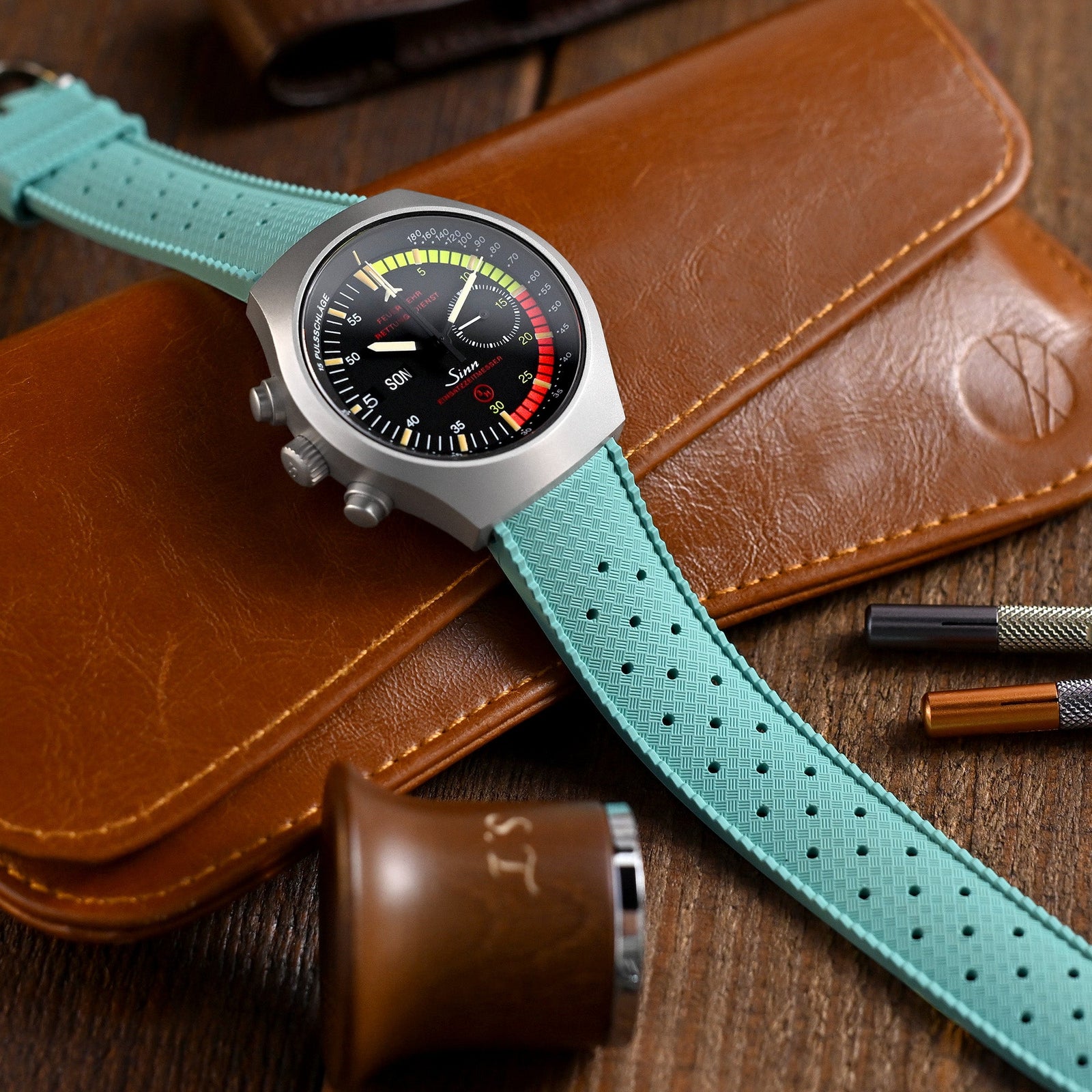 Quick Release Turquoise green / blue Tropical-Style Pro FKM rubber watch strap, 20mm Strapcode Watch Bands