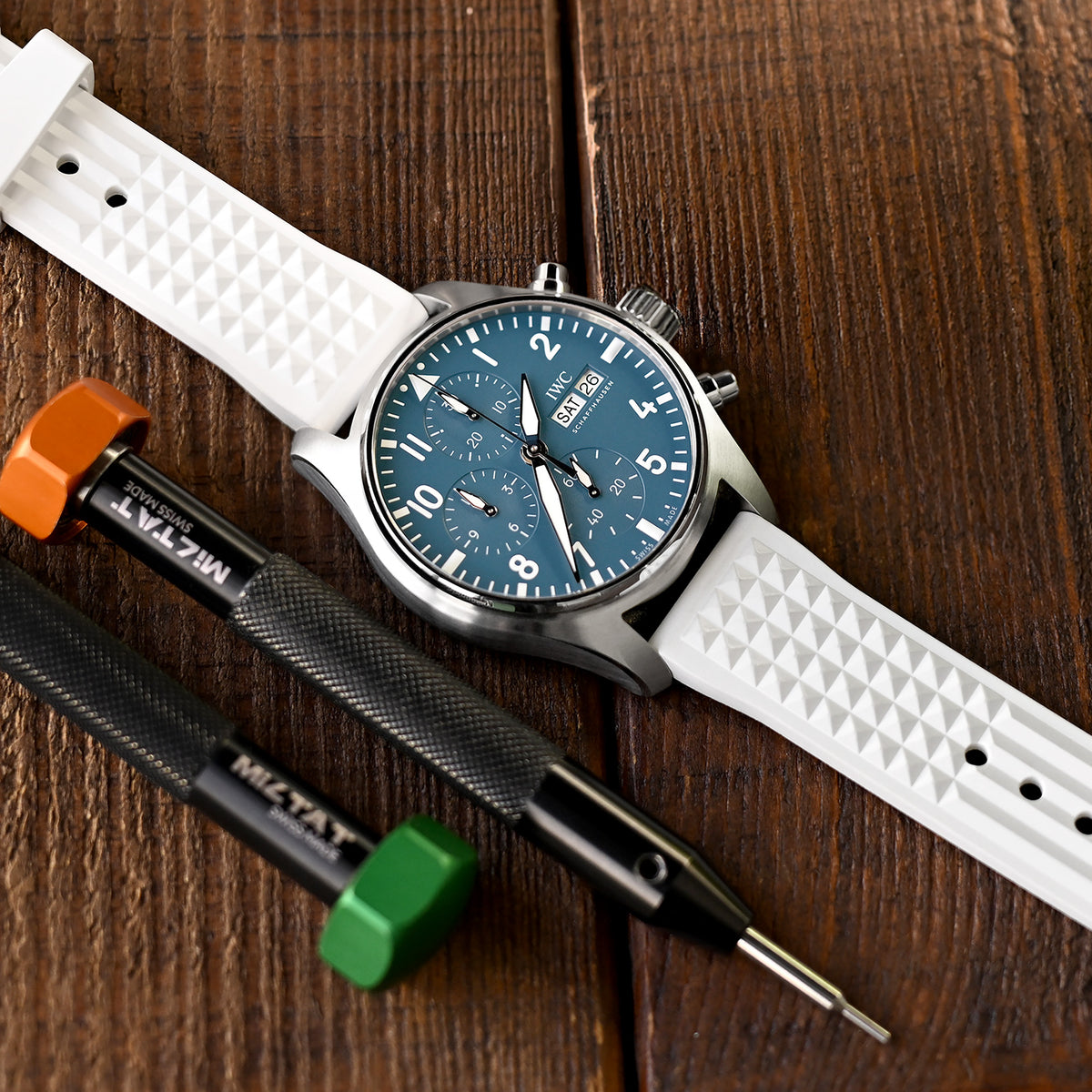 Chaffle Weißes FKM-Kautschuk Uhrenarmband, 20mm oder 22mm