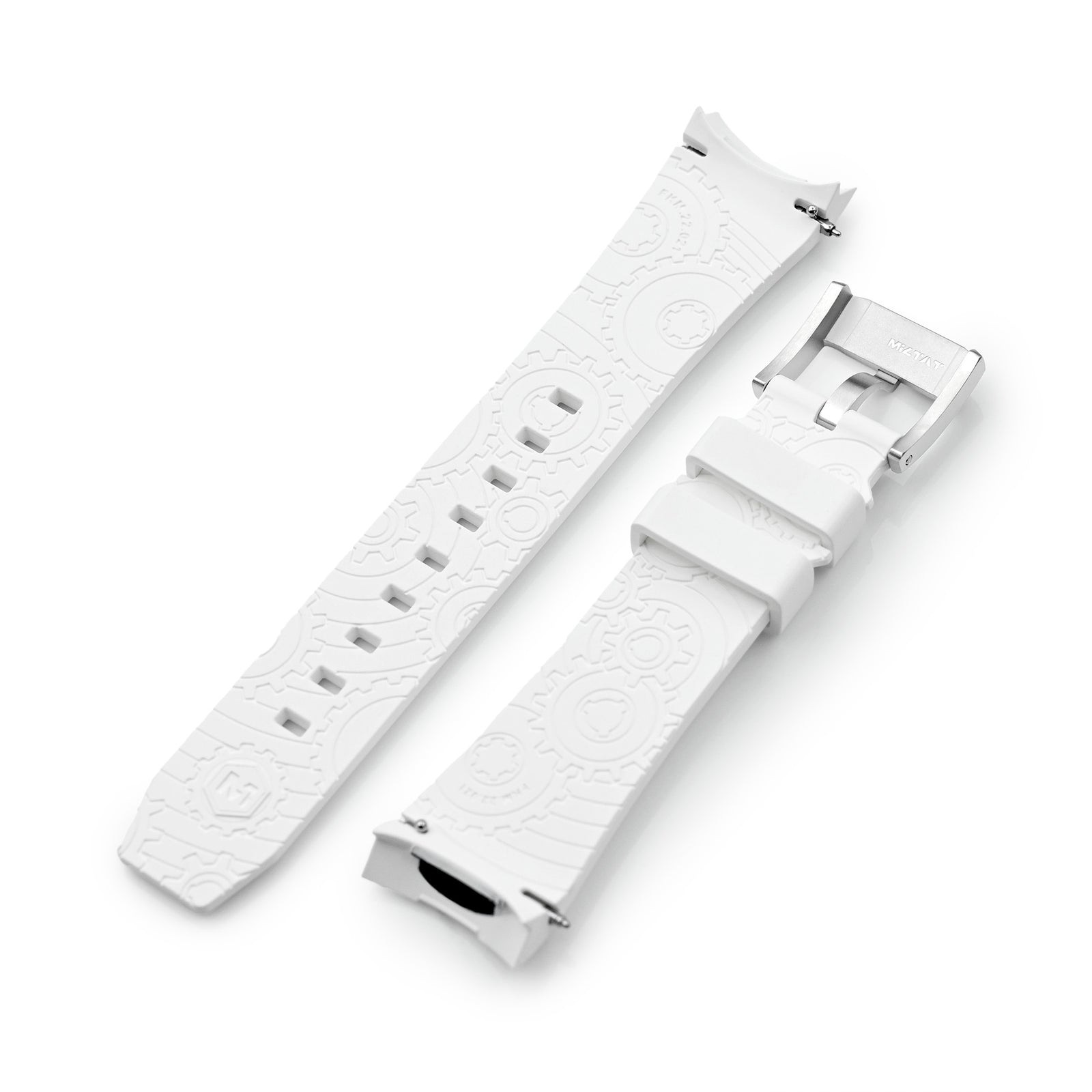 Wheels FKM Watch Band for Orient Kamasu, 22mm White Rubber Quick Release Curved End Strapcode watch bands