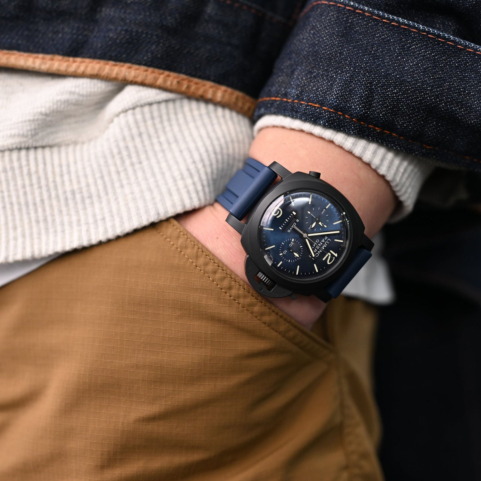 Panerai Luminor Chrono Monopulsante 8 Giorni GMT Blu Notte PAM1135 Strapcode Watch Bands