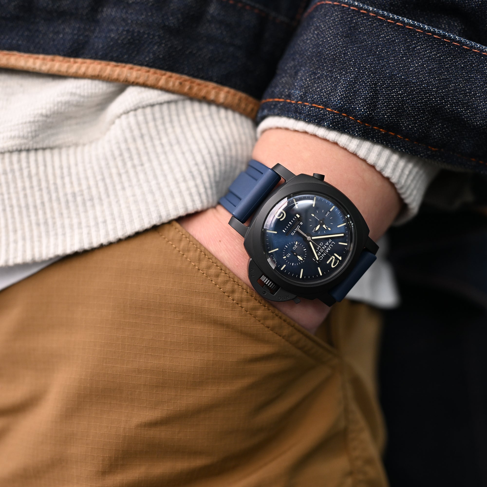 Panerai Luminor Chrono Monopulsante 8 Giorni GMT Blu Notte PAM1135 Strapcode Watch Bands