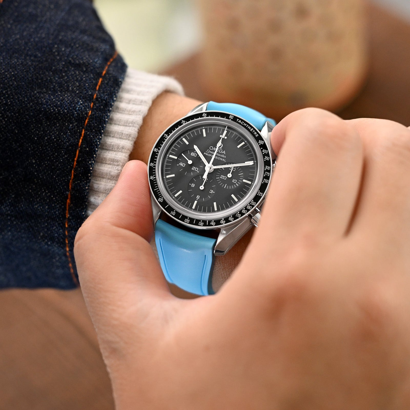 20mm or 22mm FKM34 Sky Blue Rubber Quick Release Watch Band, Deployment Clasp Strapcode watch band