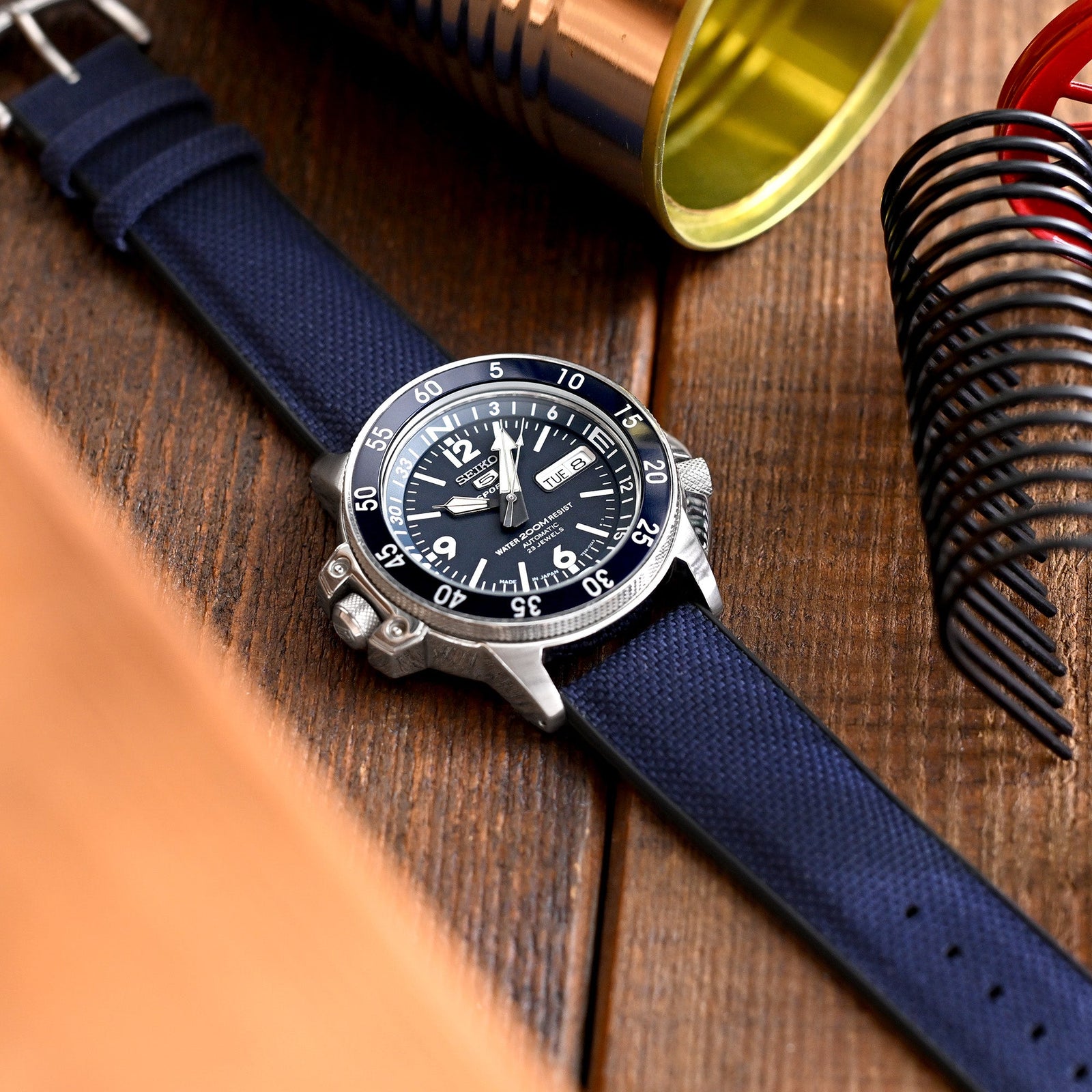 Navy Blue FKM35 Sailcloth FKM Quick Release Rubber Watch Band, 19mm to 22mm  Strapcode watch bands