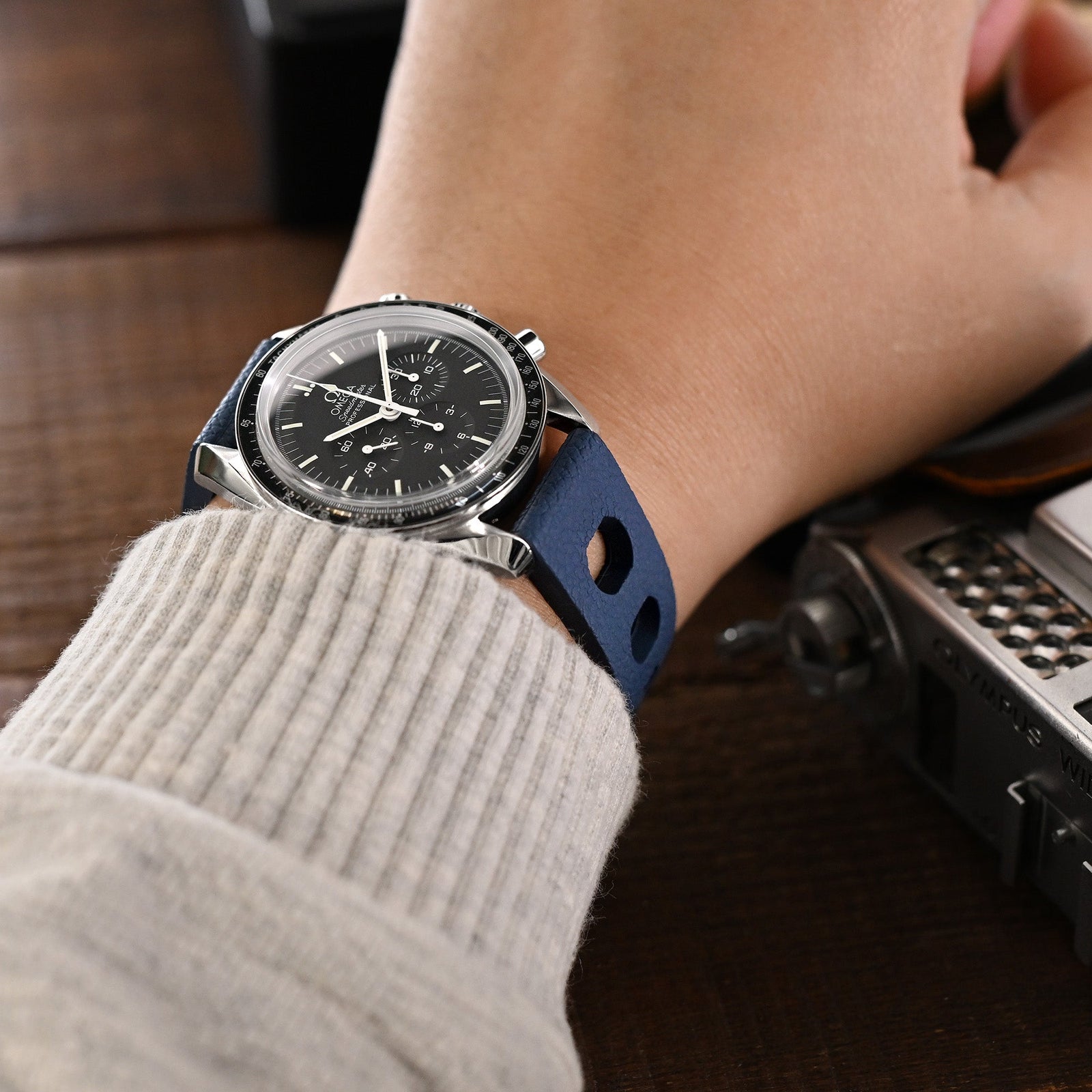 20mm or 22mm FKM36 Navy Blue Large Holes Rally FKM Quick Release Rubber watch band Strapcode watch bands