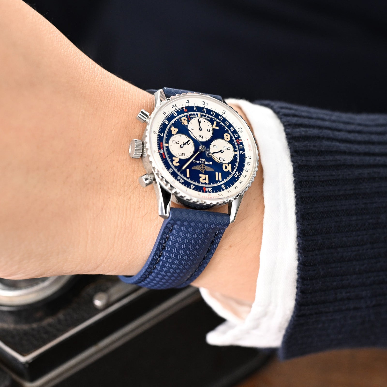 Navy Blue FKM37 Rubber Q.R. Deployant Watch Band, 20mm or 22mm Strapcode watch bands