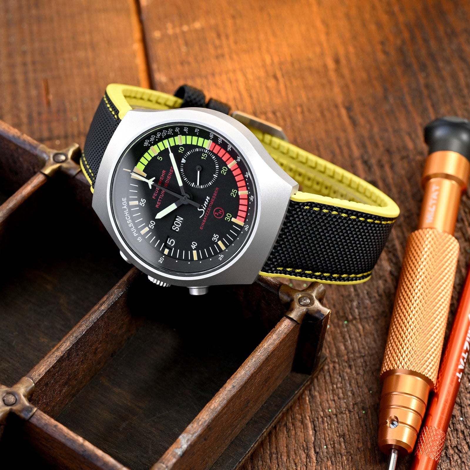 Sinn 157 EZM-4 Chronograph day-date black Dial Strapcode watch bands