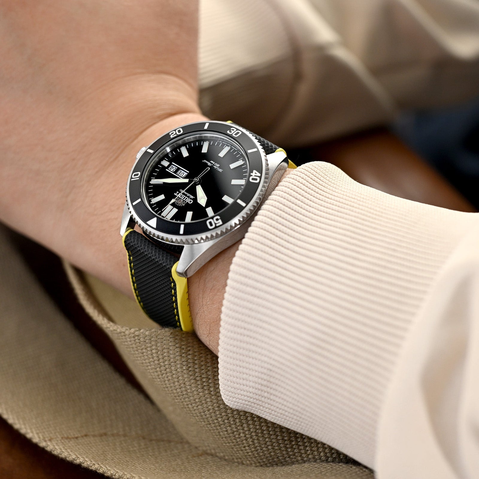 FKM38 Black on Yellow FKM Quick Release Rubber Watch Band, Brushed, 20mm or 22mm Strapcode watch bands