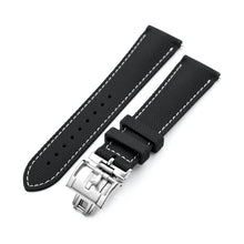 FKM39 Black Deployment FKM Rubber Watch Band Beige Stitch, 18mm to 23mm Strapcode watch bands