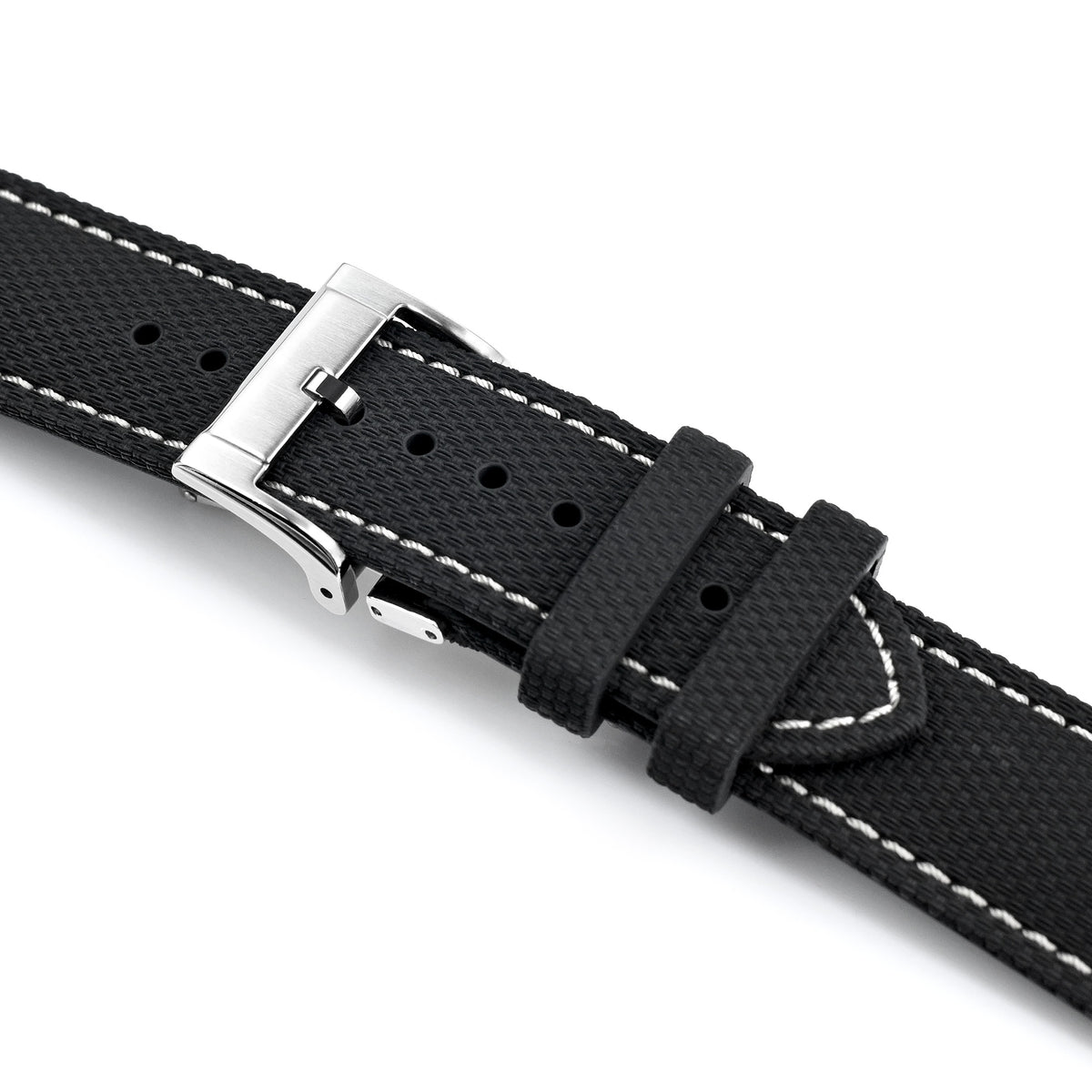 FKM39 Black Deployment FKM Rubber Watch Band Beige Stitch, 18mm to 23mm Strapcode watch bands