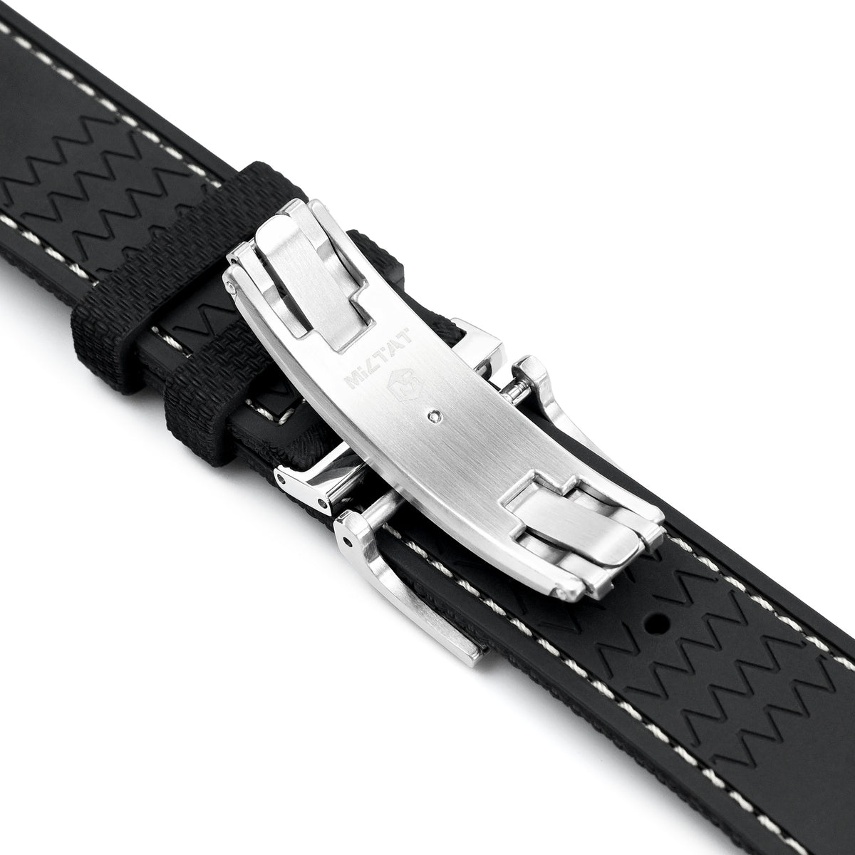 FKM39 Black Deployment FKM Rubber Watch Band Beige Stitch, 18mm to 23mm Strapcode watch bands