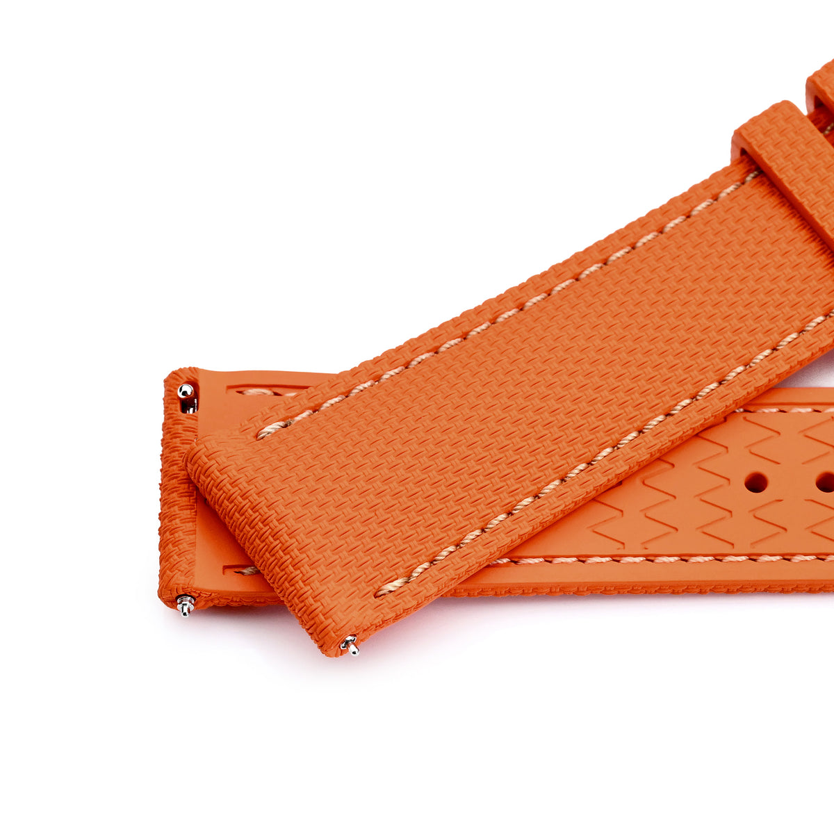 FKM39 Orange Deployment FKM Rubber Watch Band Beige Stitch, 20mm or 23mmStrapcode watch bands