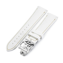 FKM39 White Deployment FKM Rubber Watch Band Beige Stitch, 18-23mmStrapcode watch bands