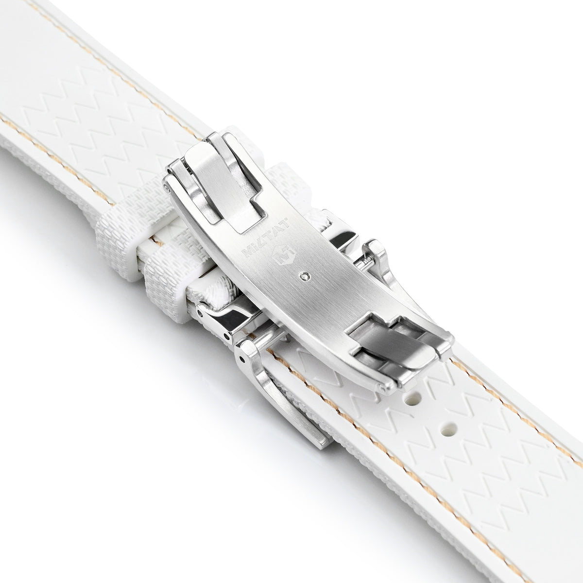 FKM39 White Deployment FKM Rubber Watch Band Beige Stitch, 18-23mmStrapcode watch bands