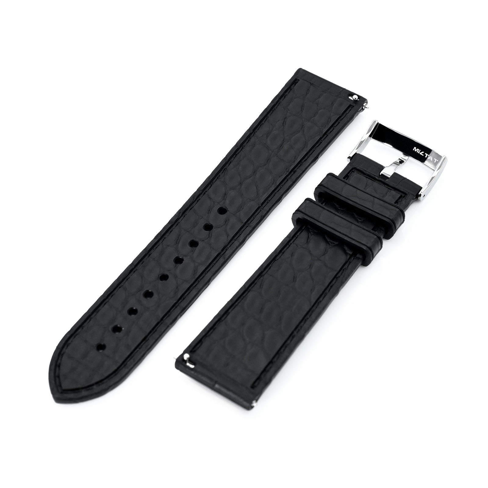 FKM43 Premium Black Alligator Embossed FKM Rubber Watch Band, 20mm or 22mm Strapcode watch bands