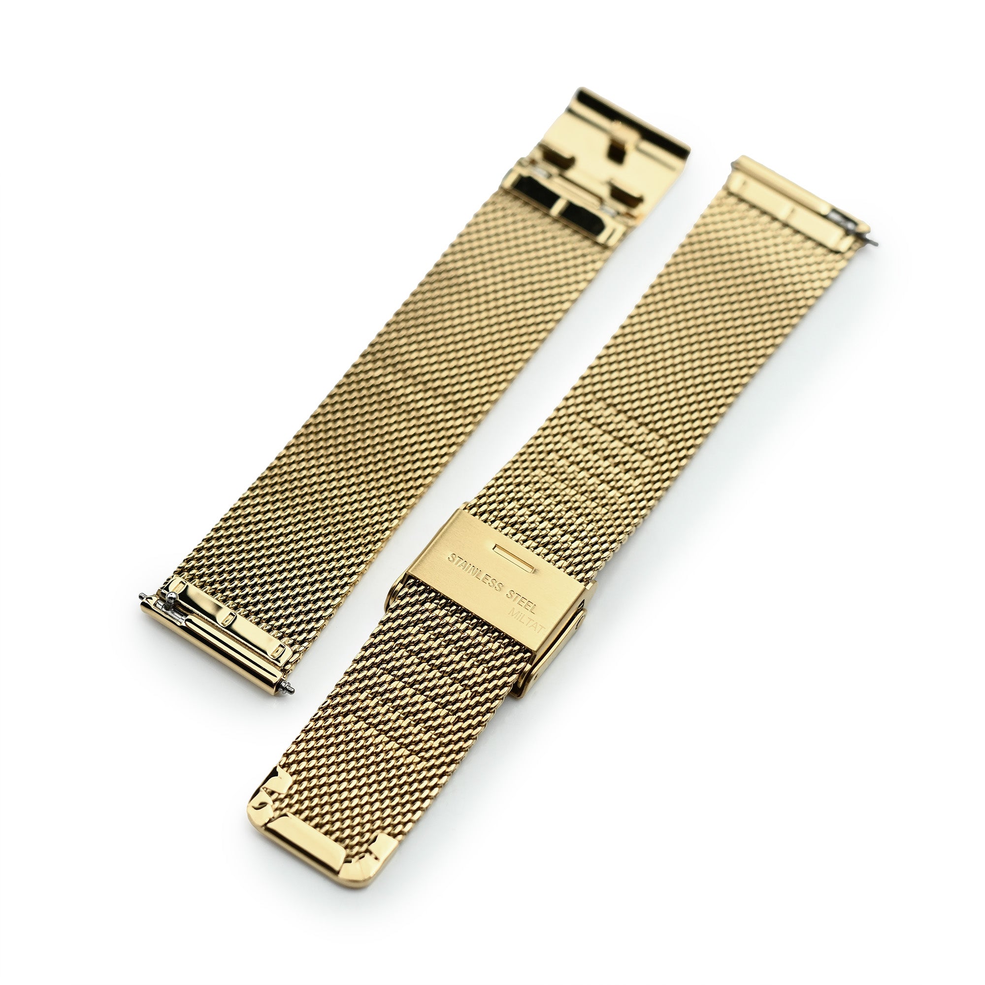 Quick Release Classic Superfine Mesh Watch Band, 18mm, 19mm, 20mm or 22mm, Full IP Gold