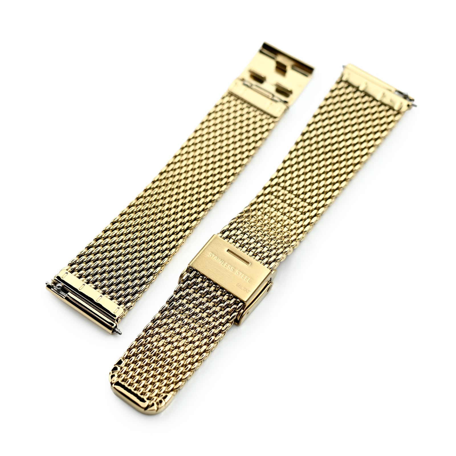 Tapered Quick Release Milanese Mesh Gold Watch Band 19mm 22mm