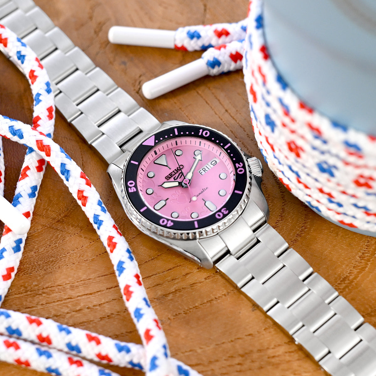 20mm Super-O Boyer Uhrenarmband für Seiko 5 Sports 38mm SRPK29 SRPK31 SRPK33, Edelstahl - Gebürstet, V Diver Schließe