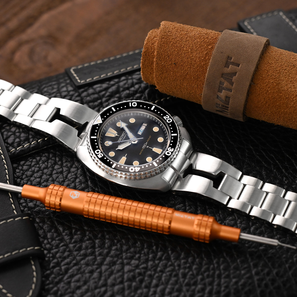 Bracelet montre lame rétro 22mm compatible Seiko 6309-7040, acier inoxydable 316L, boucle V brossée