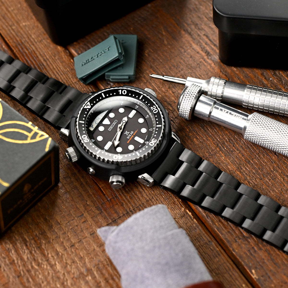 22mm Super-O Boyer Watch Band Straight End, 316L Stainless Steel Diamond-like Carbon (DLC coating) V-Clasp