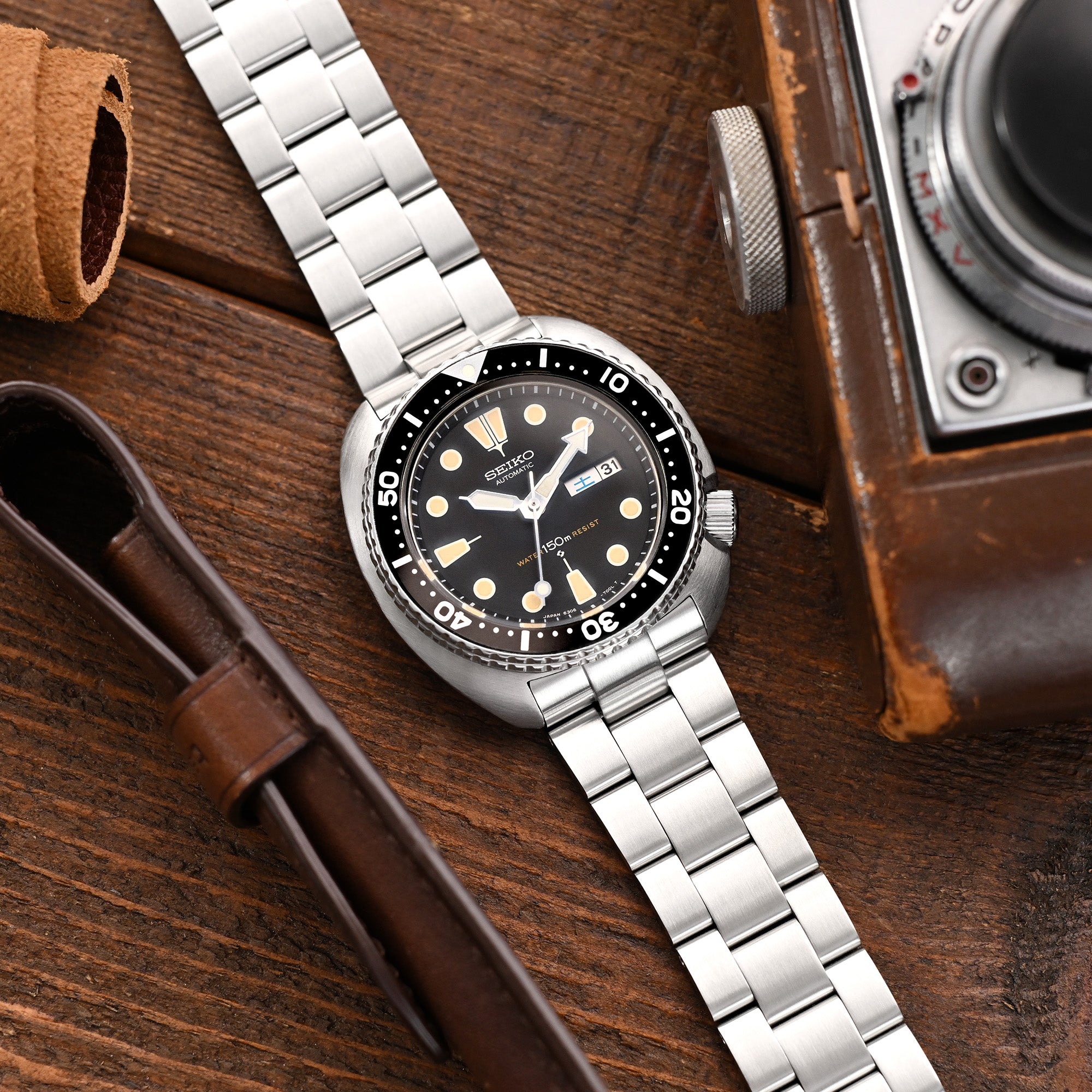 Banda de reloj Boyer de 22 mm compatible con Seiko 6309-7040 y 6306-7001, 316L de acero inoxidable cepillado en V cepillado en V