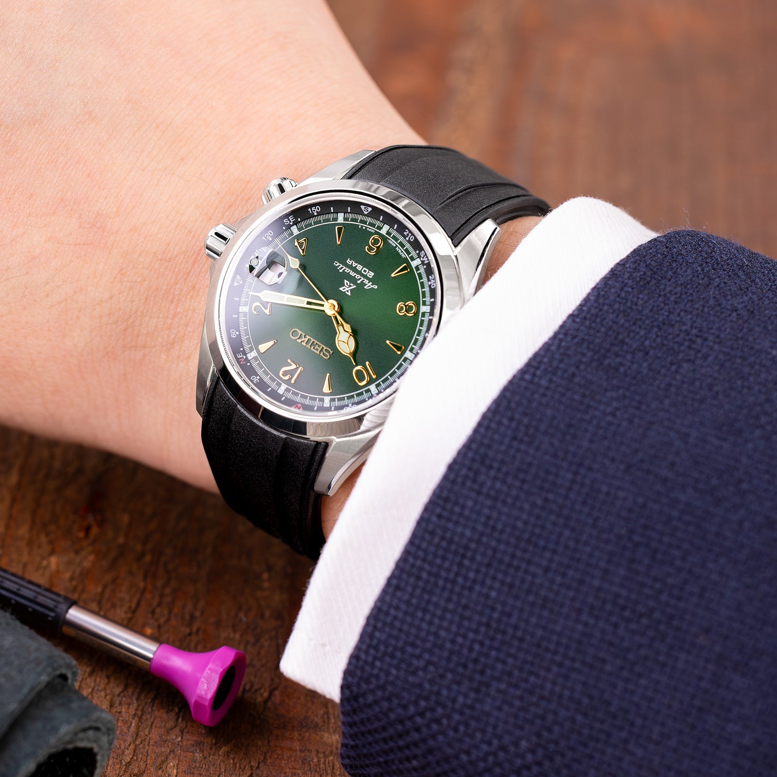 StrapXPro - SAP1A Rubber Strap for Seiko Alpinist SARB017 Series, Black Strapcode watch bands