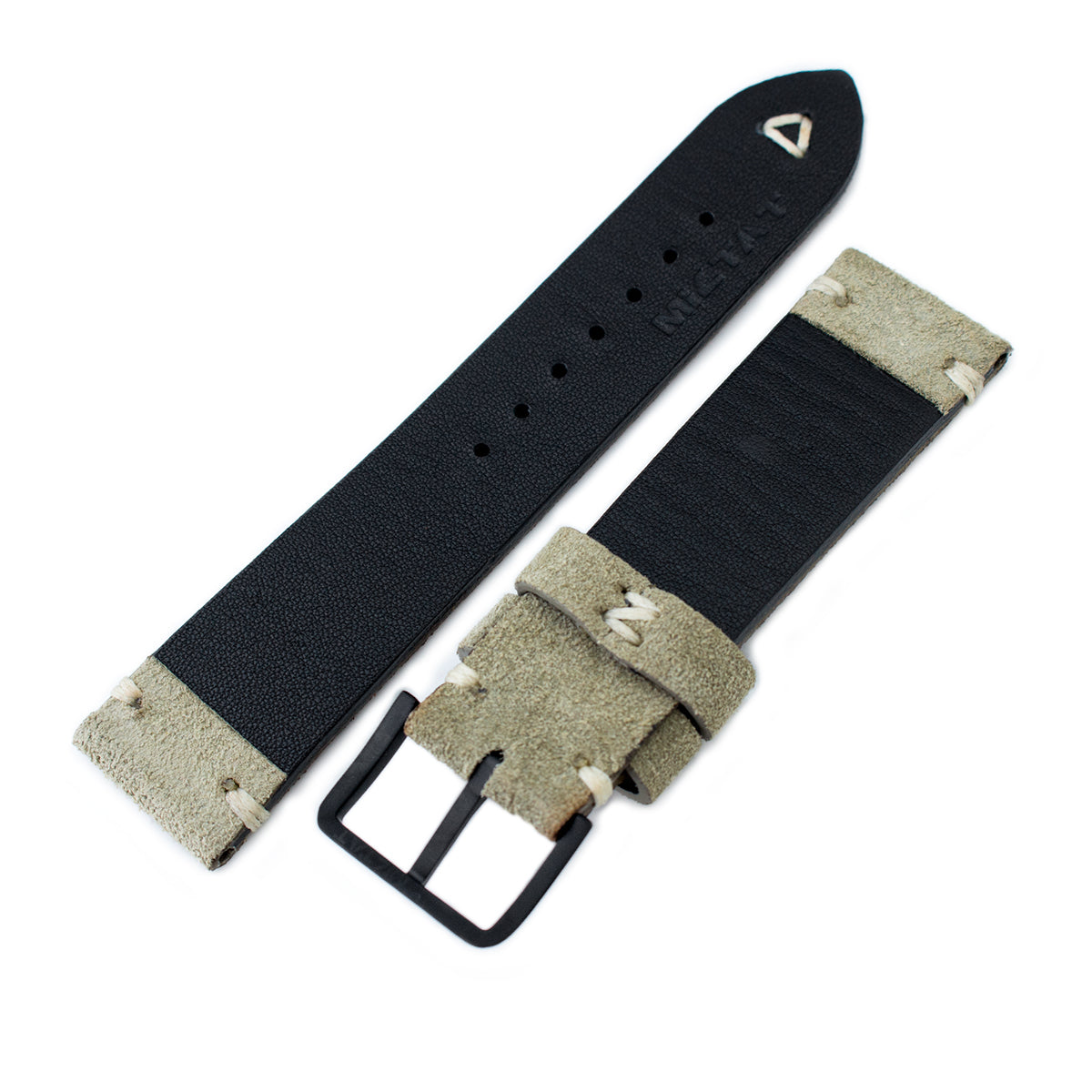 20mm 21mm 22mm MiLTAT Grey Green Genuine Nubuck Leather Watch Strap Beige Stitching PVD Buckle Strapcode Watch Bands