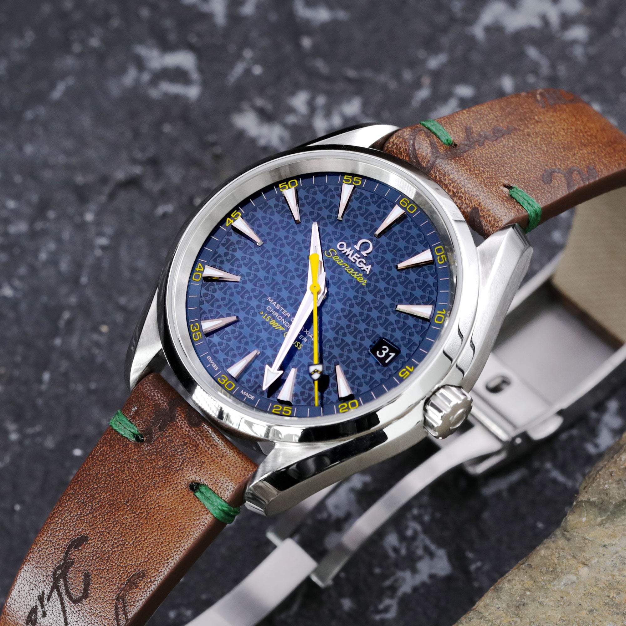 Strapcode Leather watch strap for Omega Seamaster Aqua Terra Spectre James Bond Watch 231.10.42.21.03.004