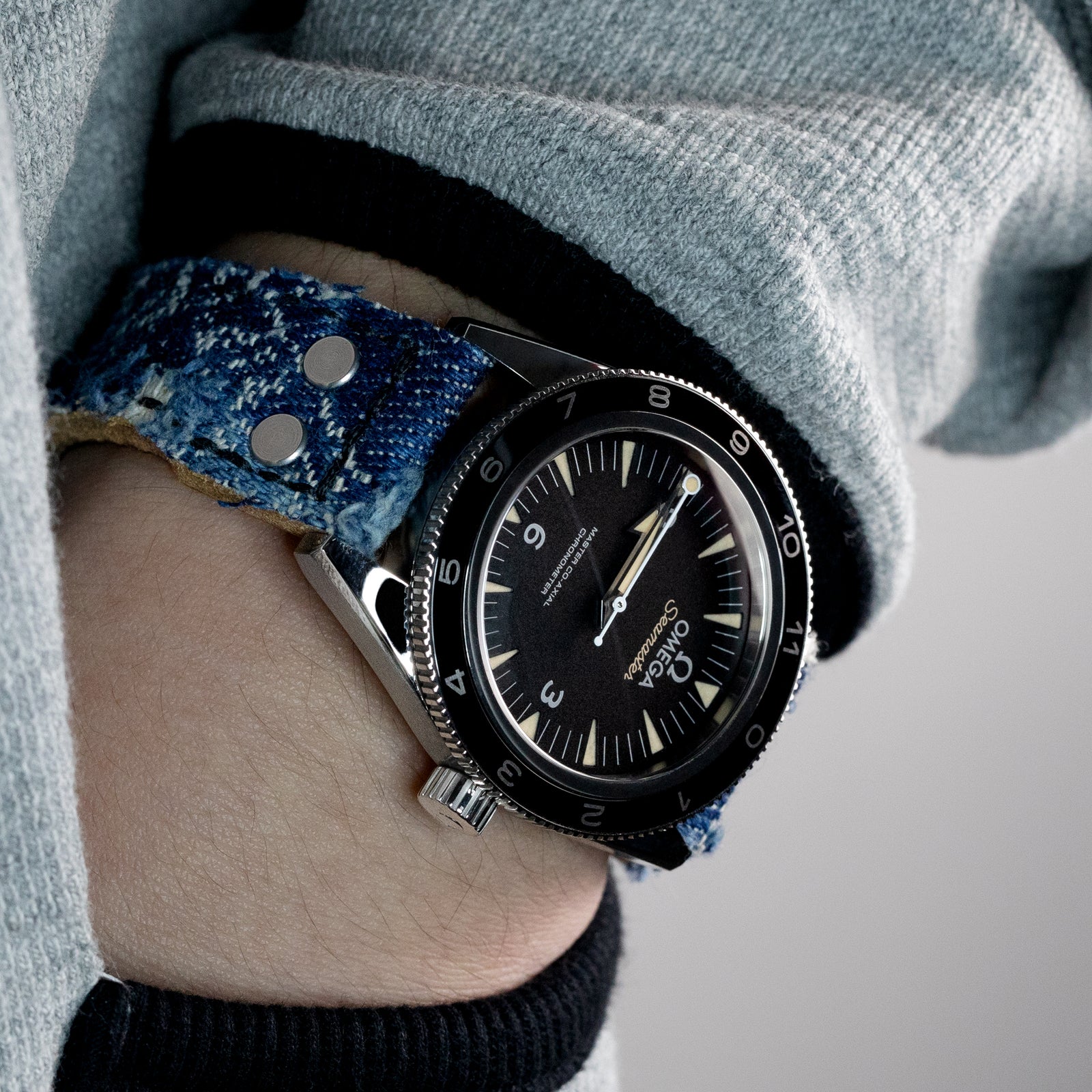 Heavy Distressed Blue Denim Rivet Watch Strap 21mm 22mm