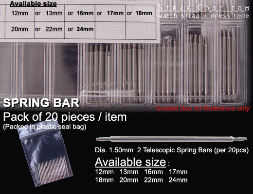 Spring Bars Double Shoulder 1.50mm (pack of 20 pieces) Strapcode Spring Bars
