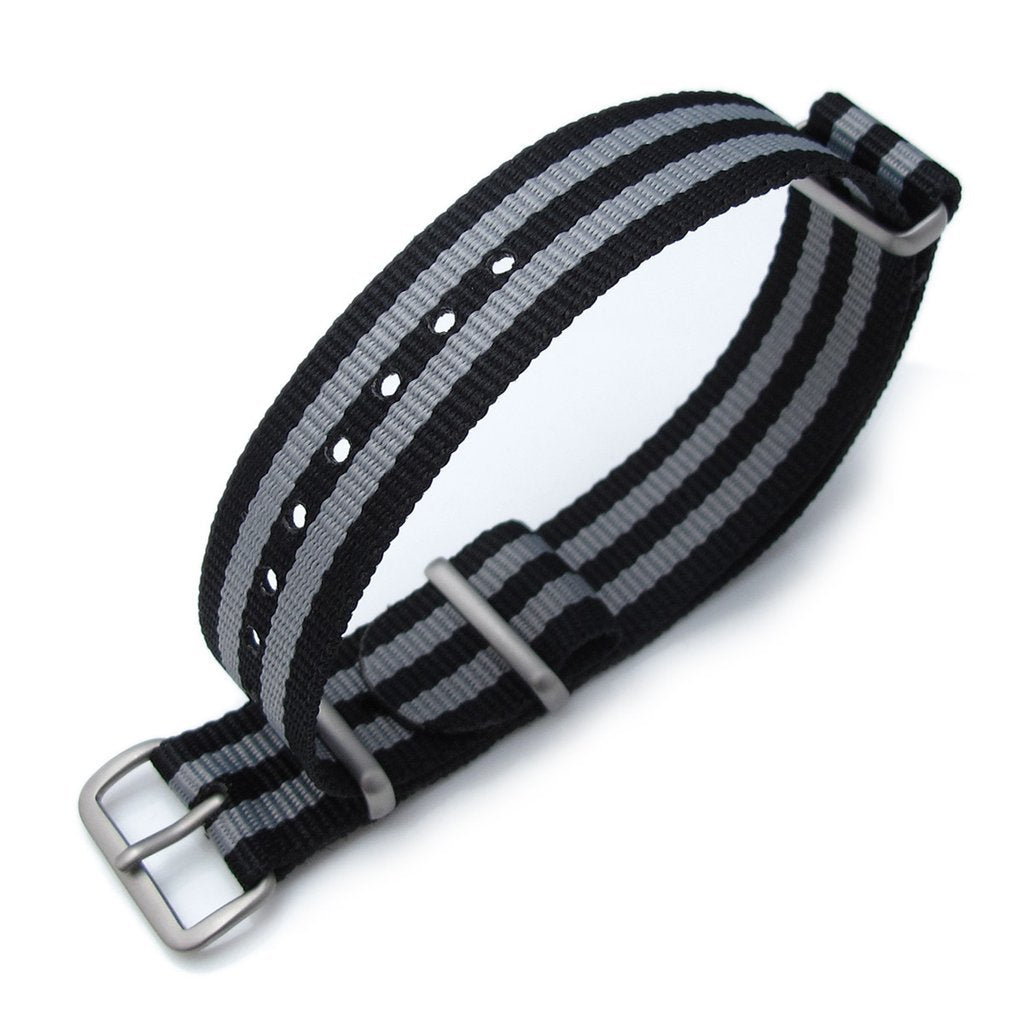MiLTAT 18mm G10 military watch strap ballistic nylon armband Brushed Double Black &amp; Grey Stripes Strapcode Watch Bands