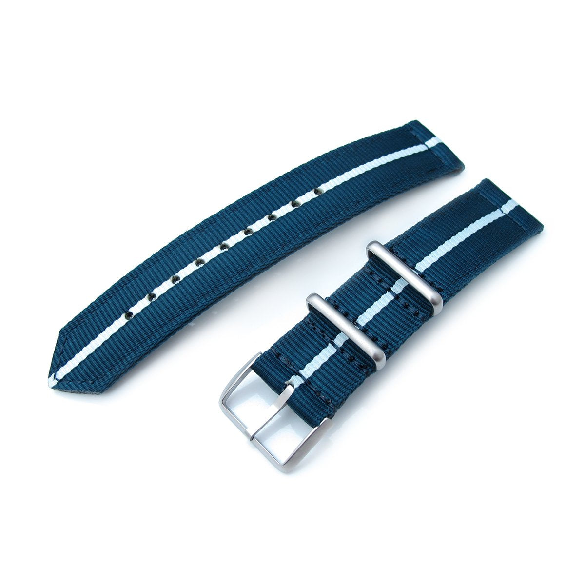 20mm Two Piece WW2 G10 Nylon Navy Blue & White Brushed Buckle Strapcode Watch Bands