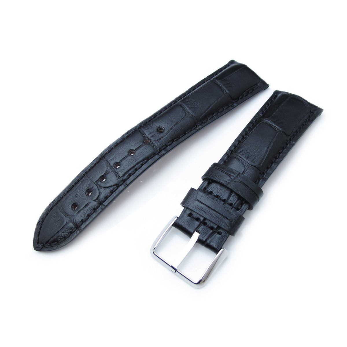 CrocoCalf (Croco Grain) Matte Black Semi-Curved Watch strap Black Stitching P Strapcode Watch Bands