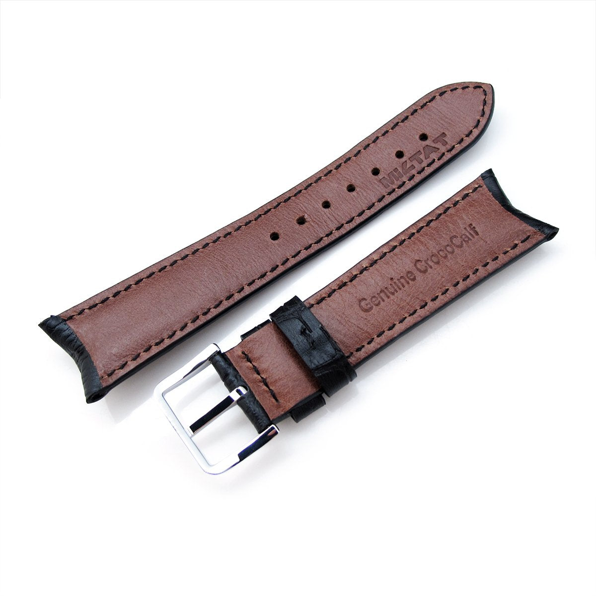 CrocoCalf (Croco Grain) Matte Black Semi-Curved Watch strap Black Stitching P Strapcode Watch Bands