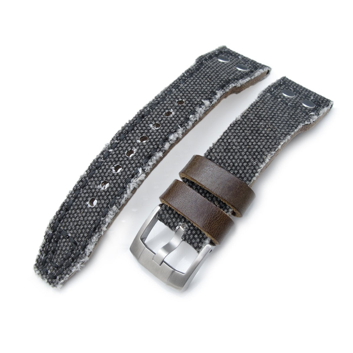 21mm 22mm MiLTAT Black Washed Canvas Watch Strap Rivet Military strap Strapcode Watch Bands